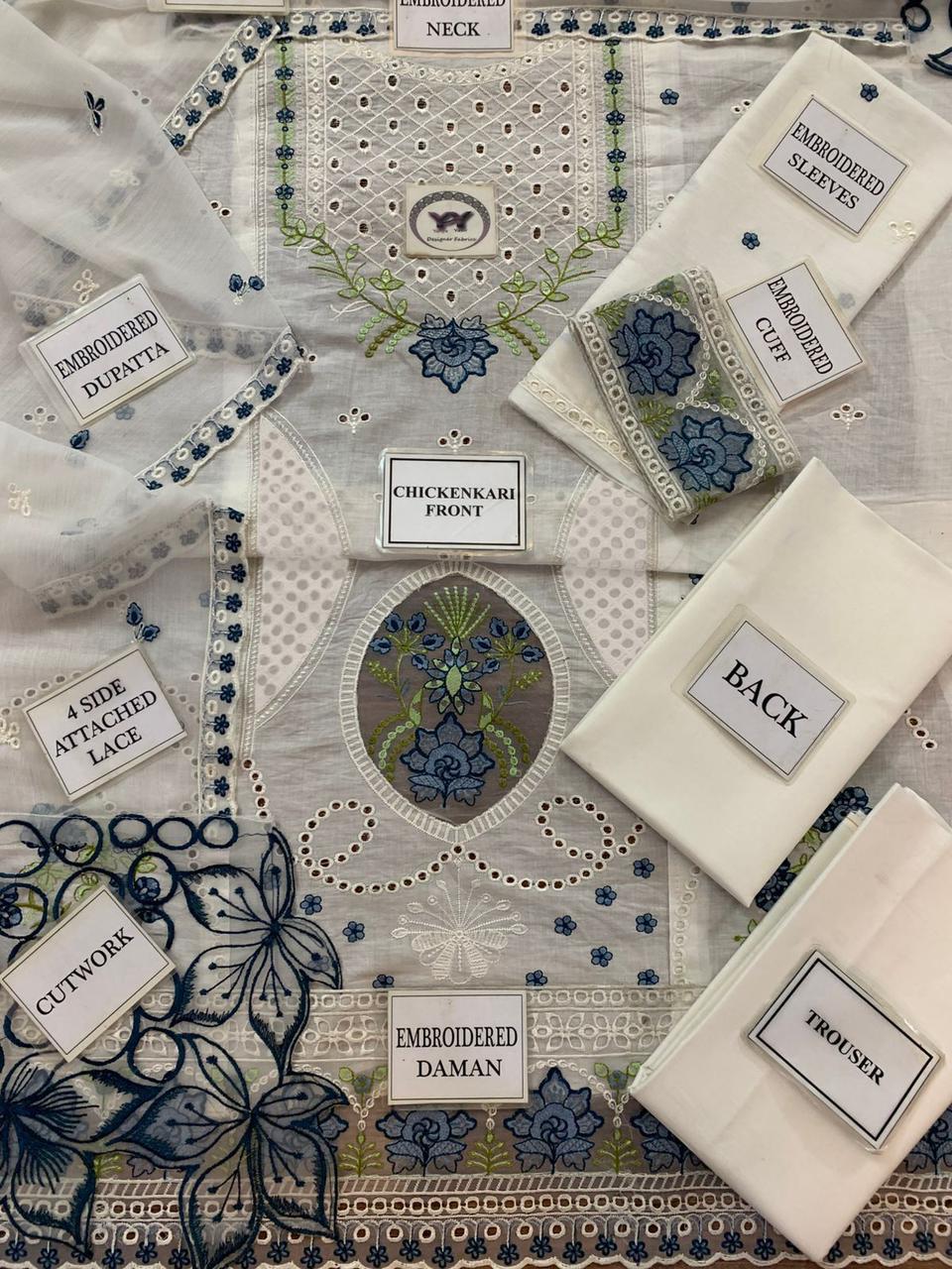 Mahnur Luxury Chikankari Cotton Lawn Suit | Embroidered Chiffon Dupatta Collection
