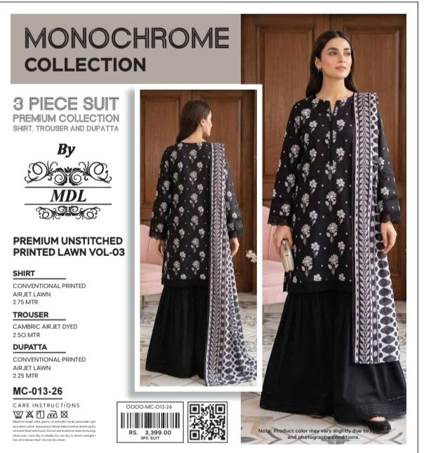 MONOCHROM by MDL – Premium Digital Printed Lawn 3 Piece Suit