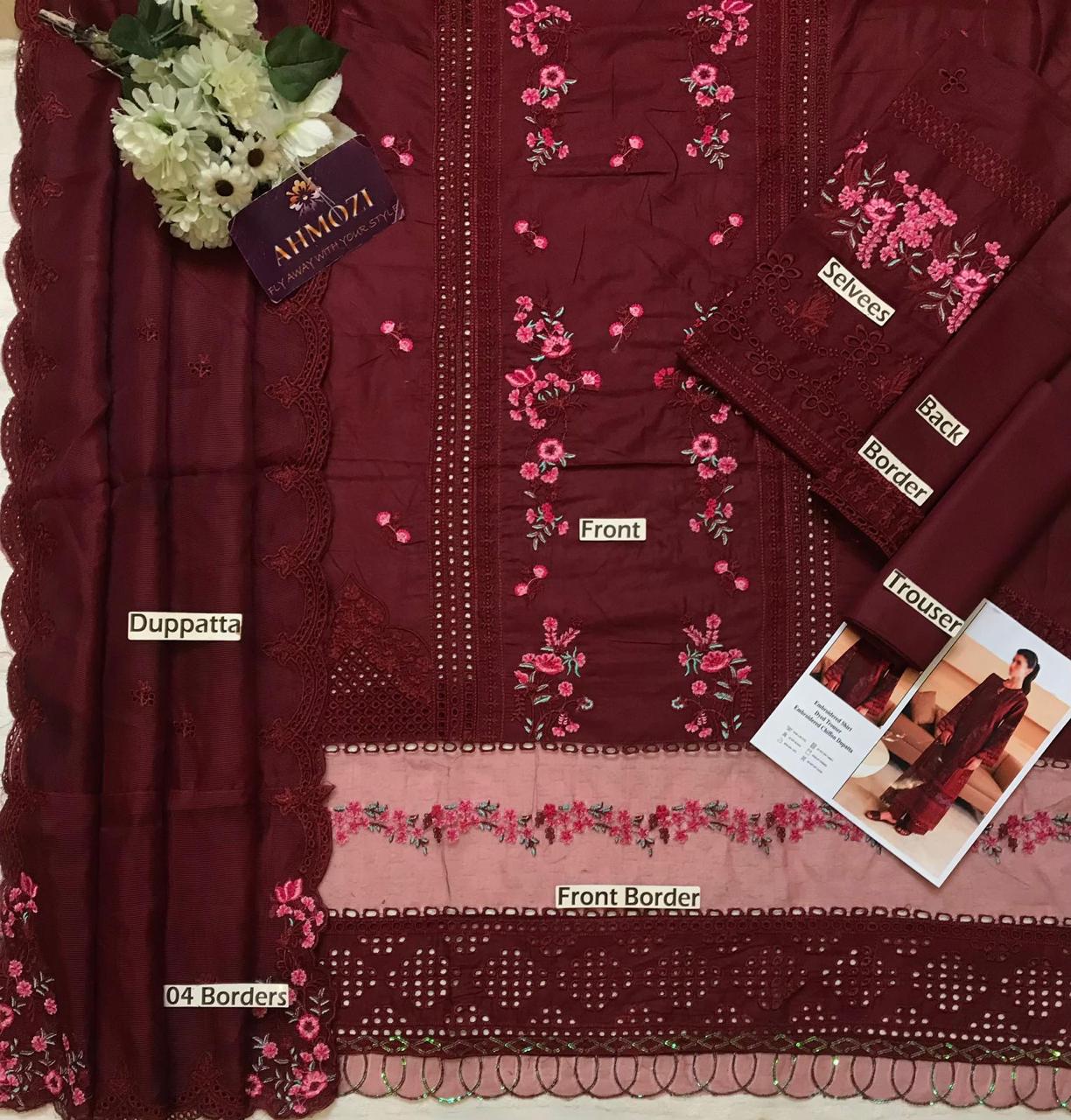 Azure Premium Chikankari Lawn Suit | Embroidered Khaadi Net Dupatta Collection