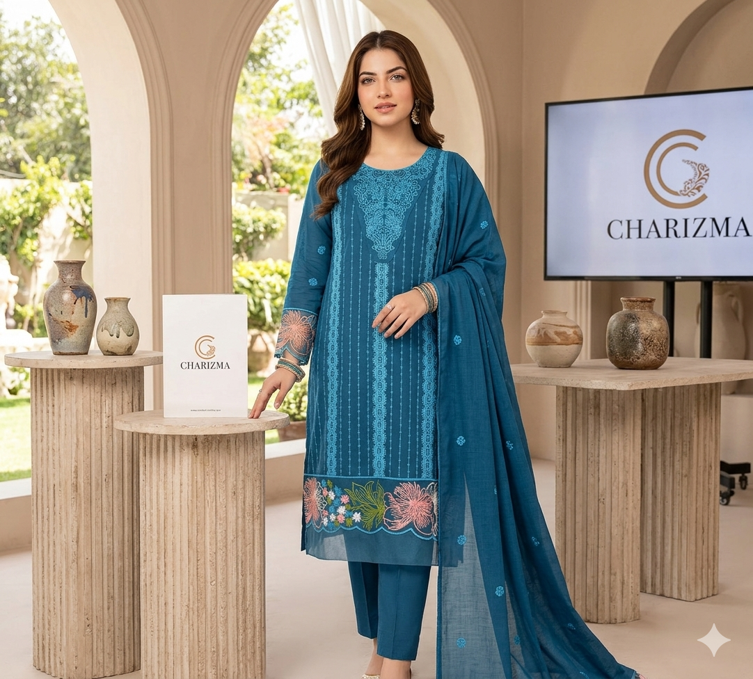 Chrizma Luxury Embroidered Lawn 2 Piece Suit | Premium Collection with Embroidery Patches