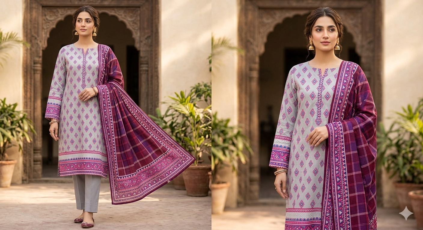 Safina x Regalia Digital Printed Lawn Suit – 3 Piece Collection