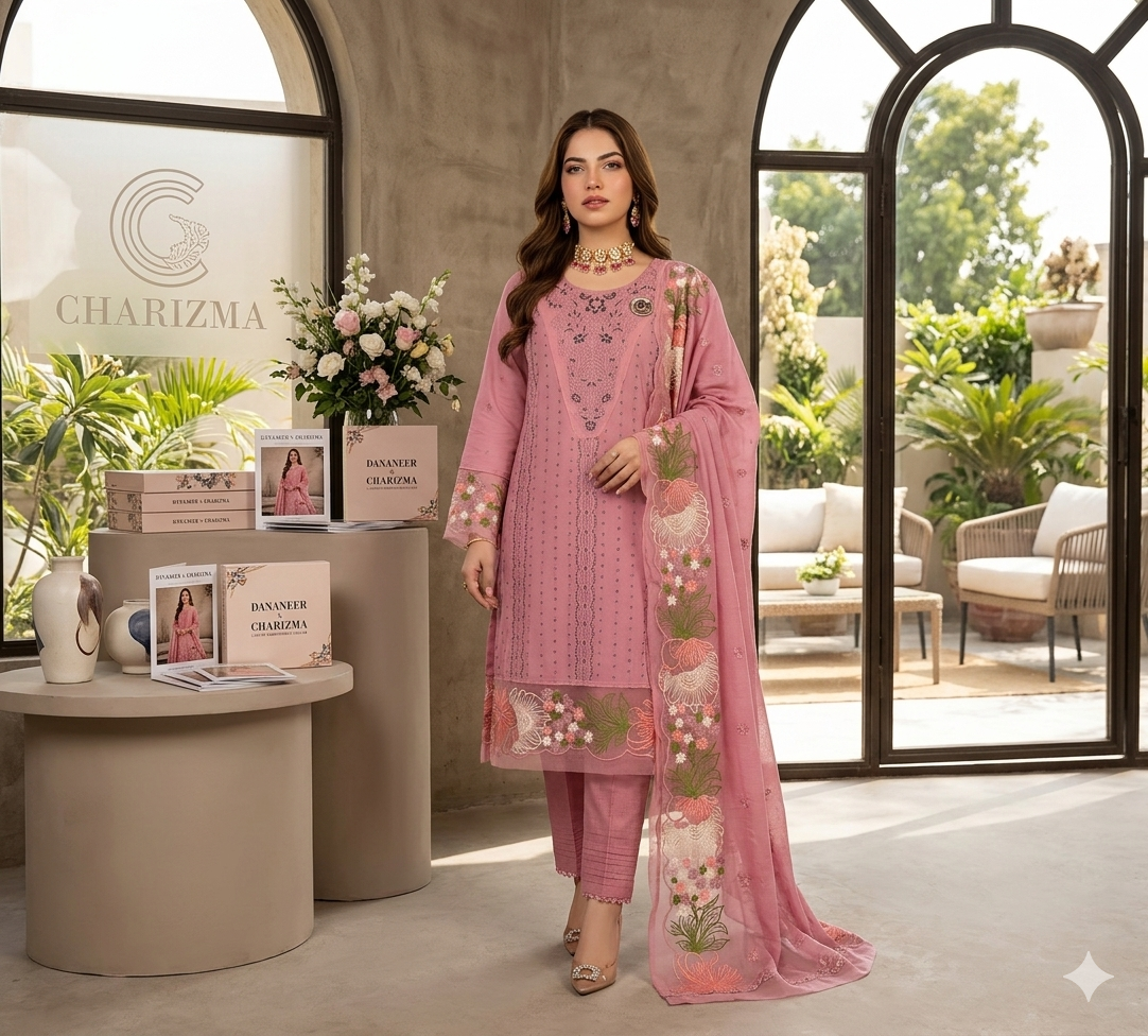 Chrizma Luxury Embroidered Lawn 2 Piece Suit | Premium Collection with Embroidery Patches