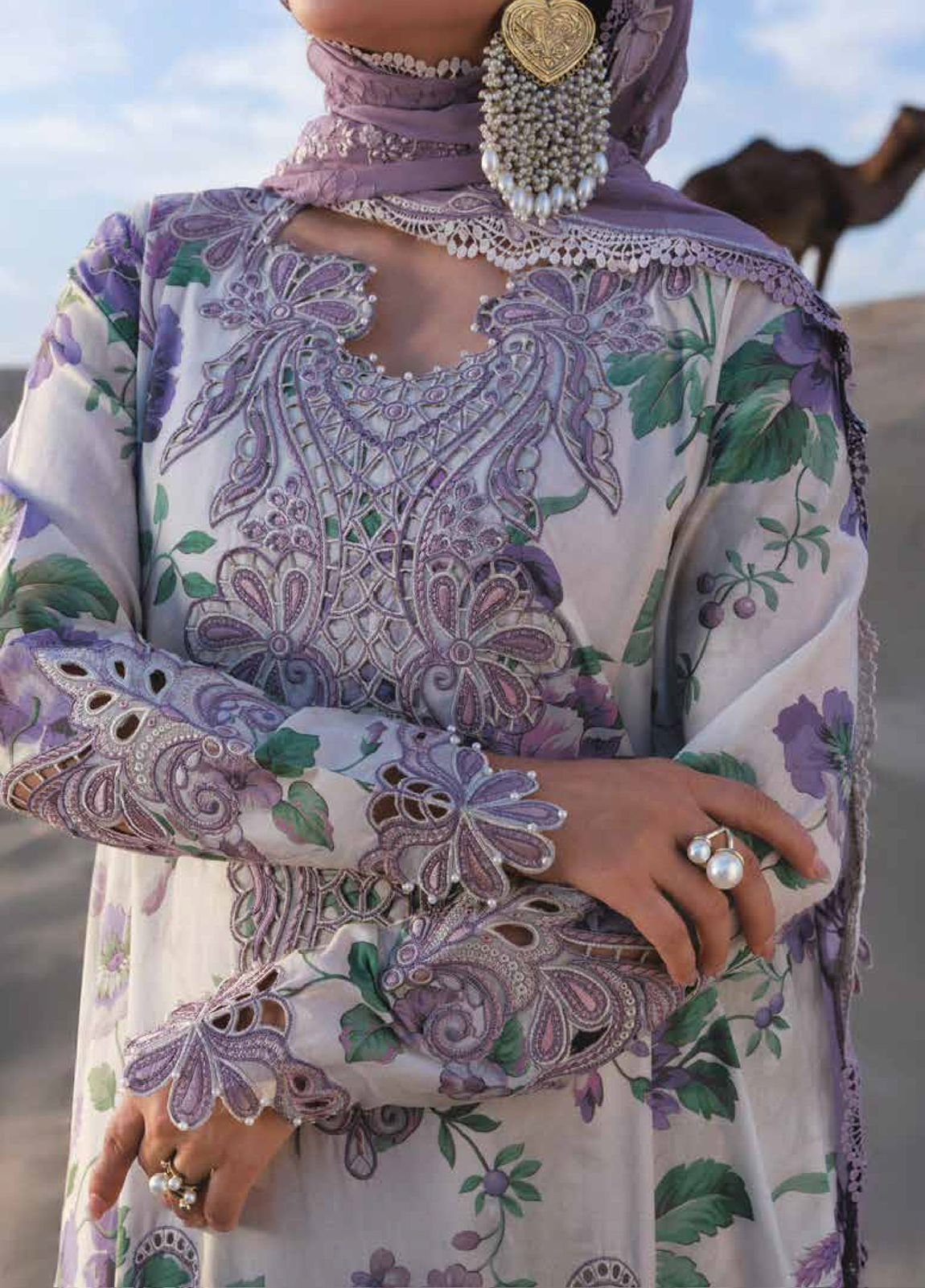 Luxury Printed Lawn Suit by NUREH with Thread & Sequence Work