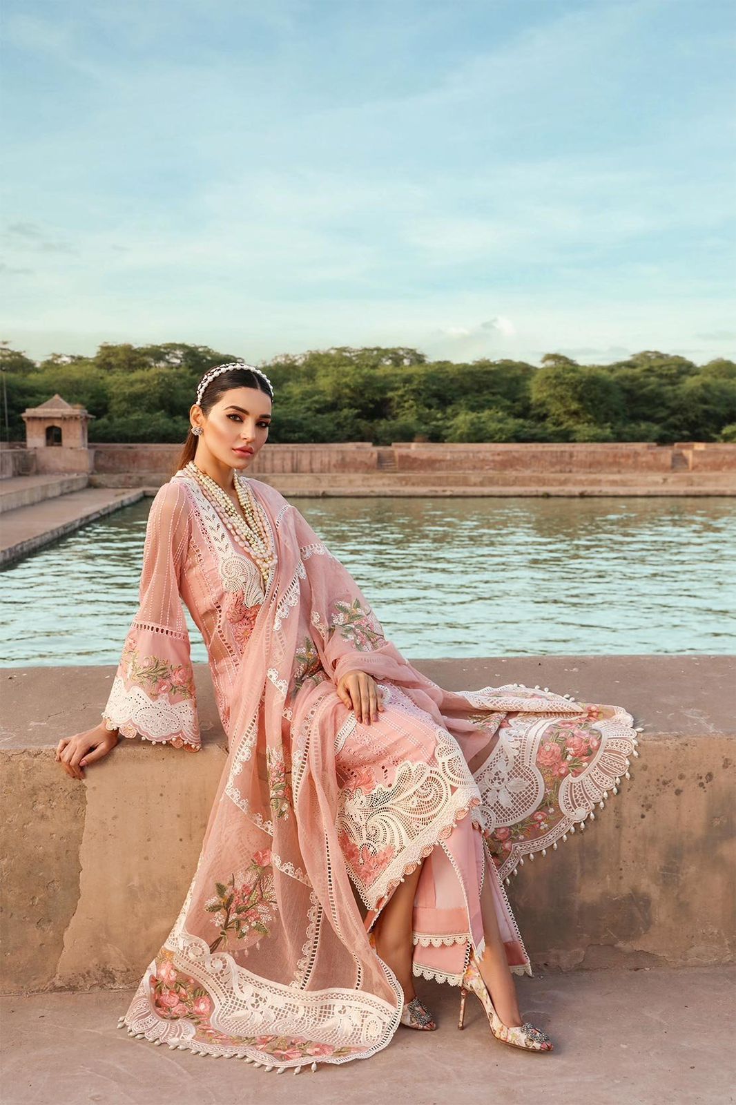 Crimson Luxury Lawn Eid Collection | Heavy Embroidered Organza Dupatta Suit