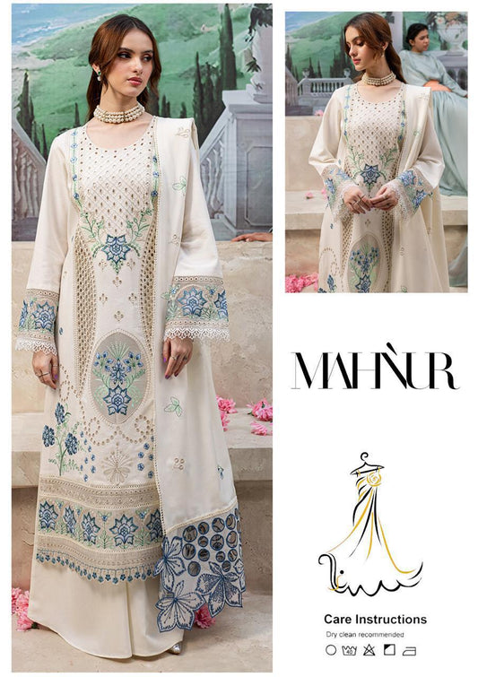 Mahnur Luxury Chikankari Cotton Lawn Suit | Embroidered Chiffon Dupatta Collection