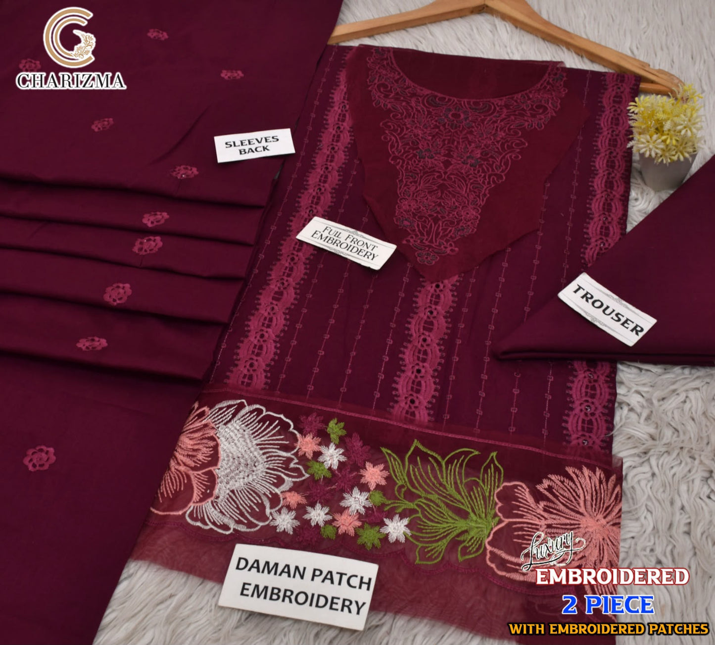 Chrizma Luxury Embroidered Lawn 2 Piece Suit | Premium Collection with Embroidery Patches