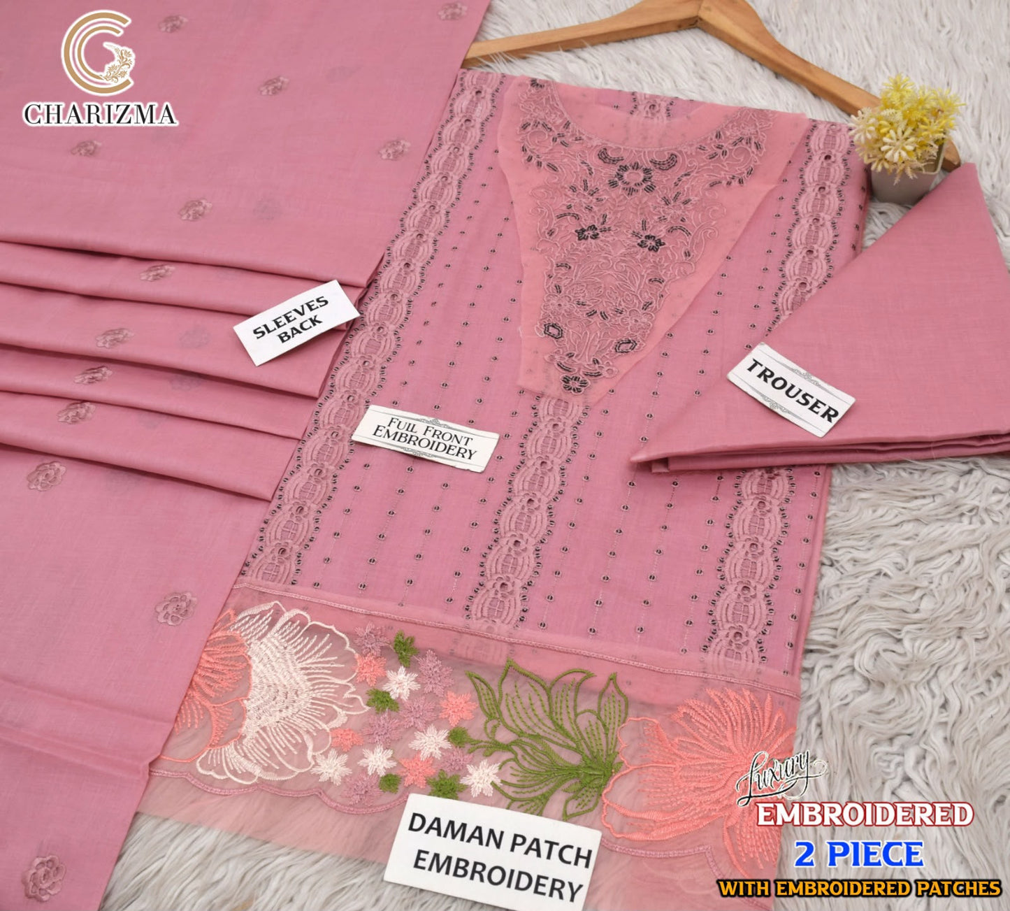 Chrizma Luxury Embroidered Lawn 2 Piece Suit | Premium Collection with Embroidery Patches