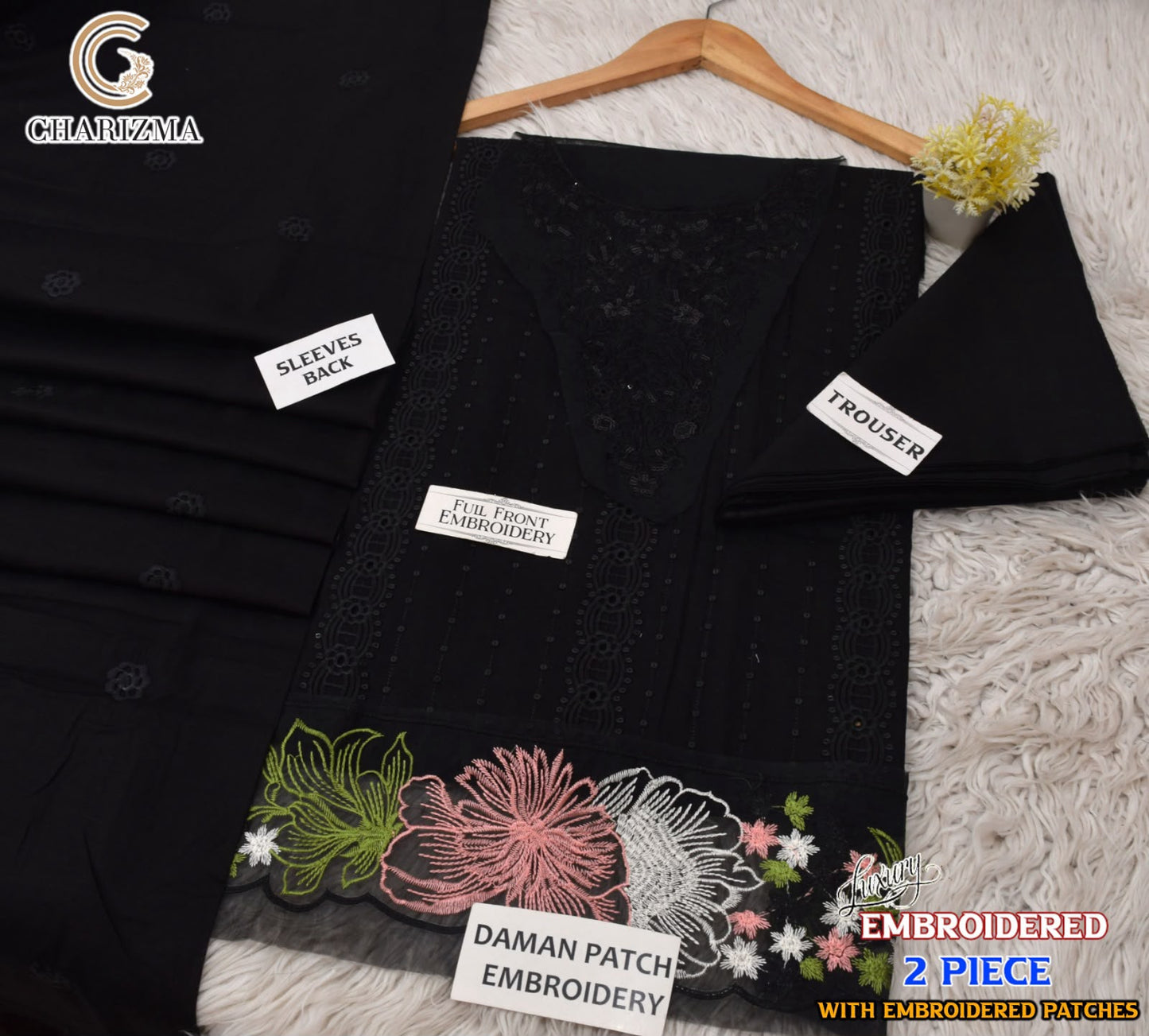 Chrizma Luxury Embroidered Lawn 2 Piece Suit | Premium Collection with Embroidery Patches