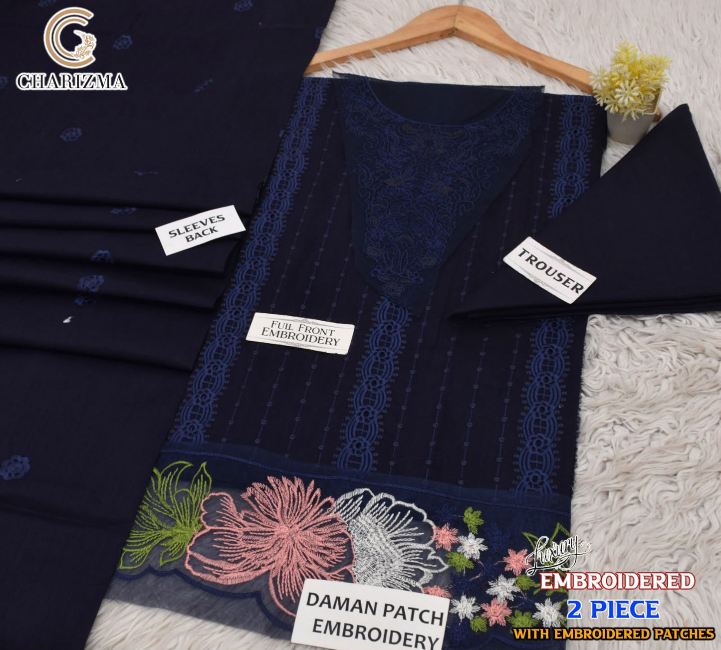 Chrizma Luxury Embroidered Lawn 2 Piece Suit | Premium Collection with Embroidery Patches