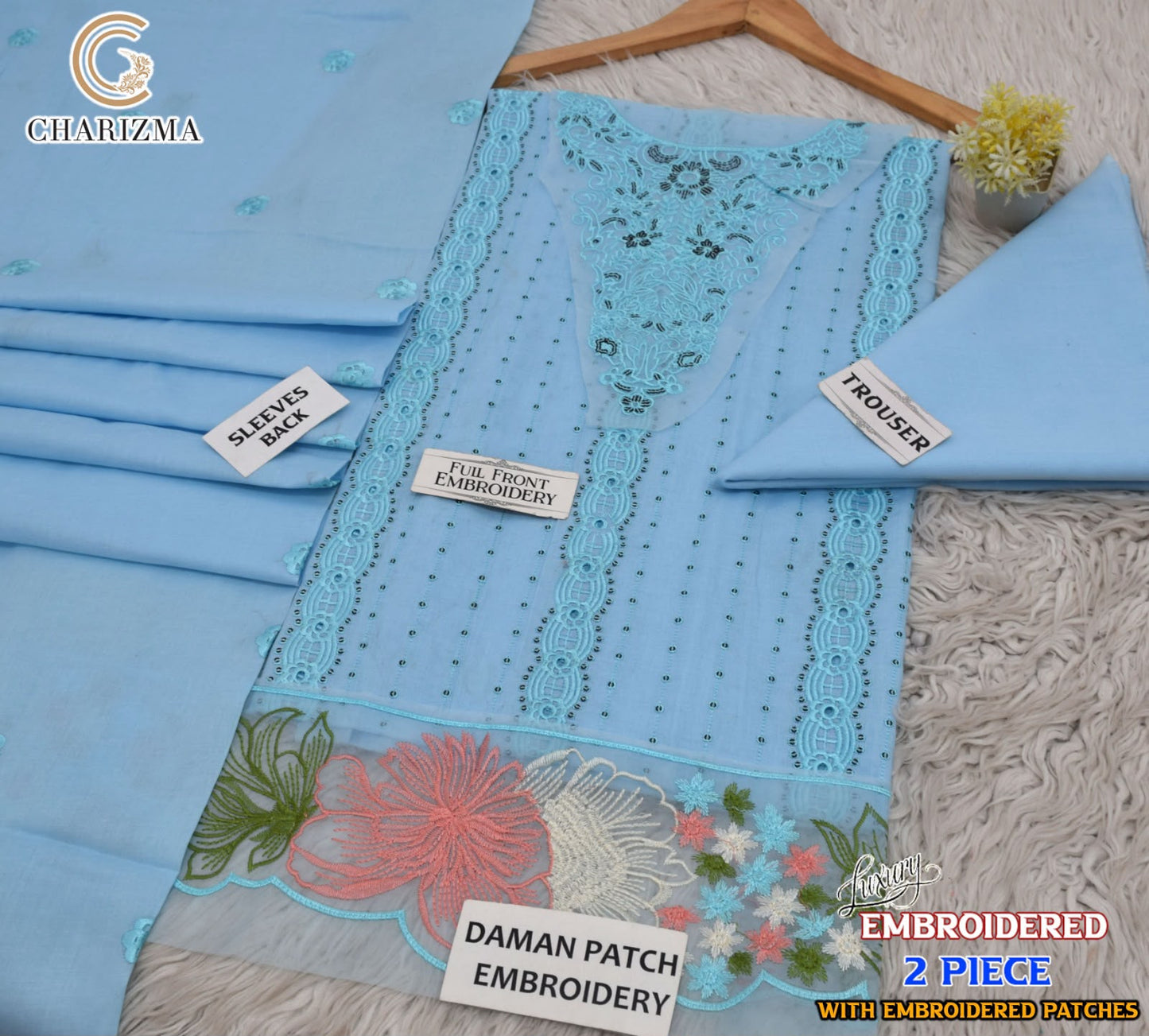 Chrizma Luxury Embroidered Lawn 2 Piece Suit | Premium Collection with Embroidery Patches