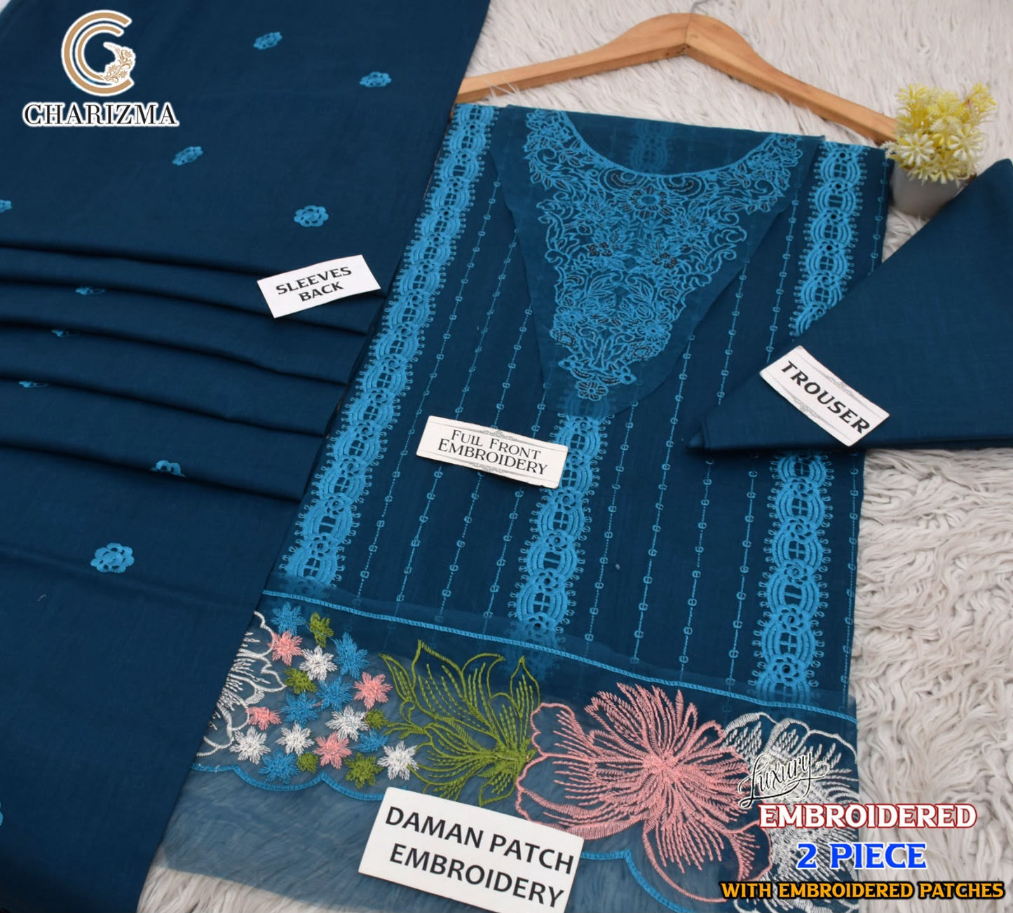 Chrizma Luxury Embroidered Lawn 2 Piece Suit | Premium Collection with Embroidery Patches