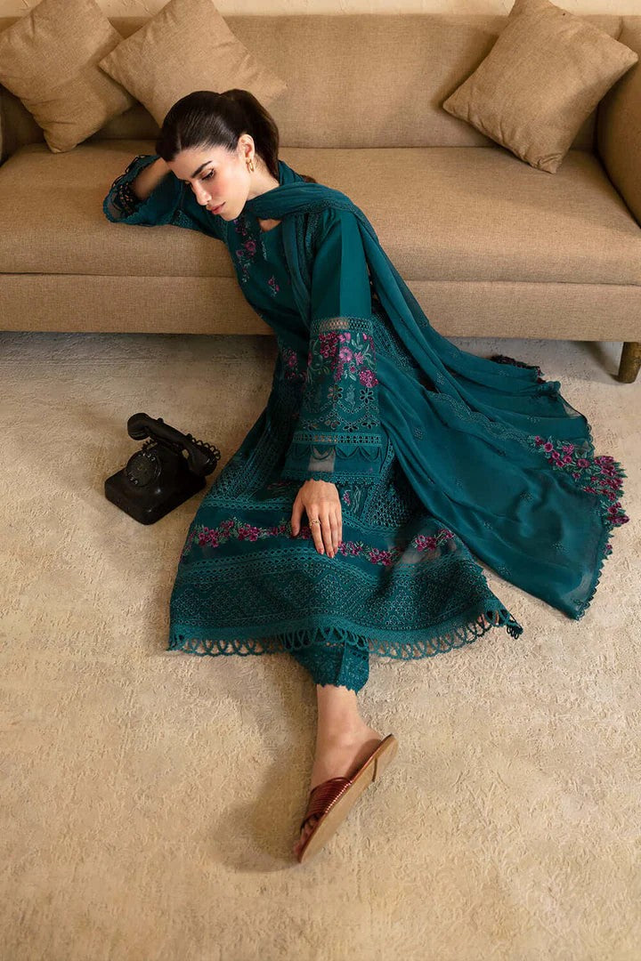 Azure Premium Chikankari Lawn Suit | Embroidered Khaadi Net Dupatta Collection