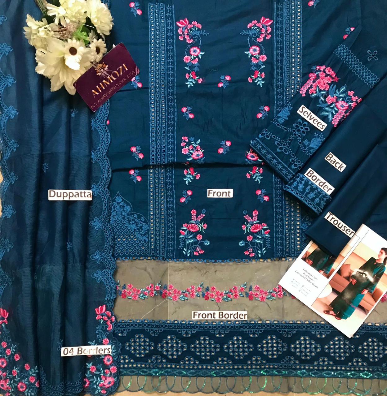 Azure Premium Chikankari Lawn Suit | Embroidered Khaadi Net Dupatta Collection