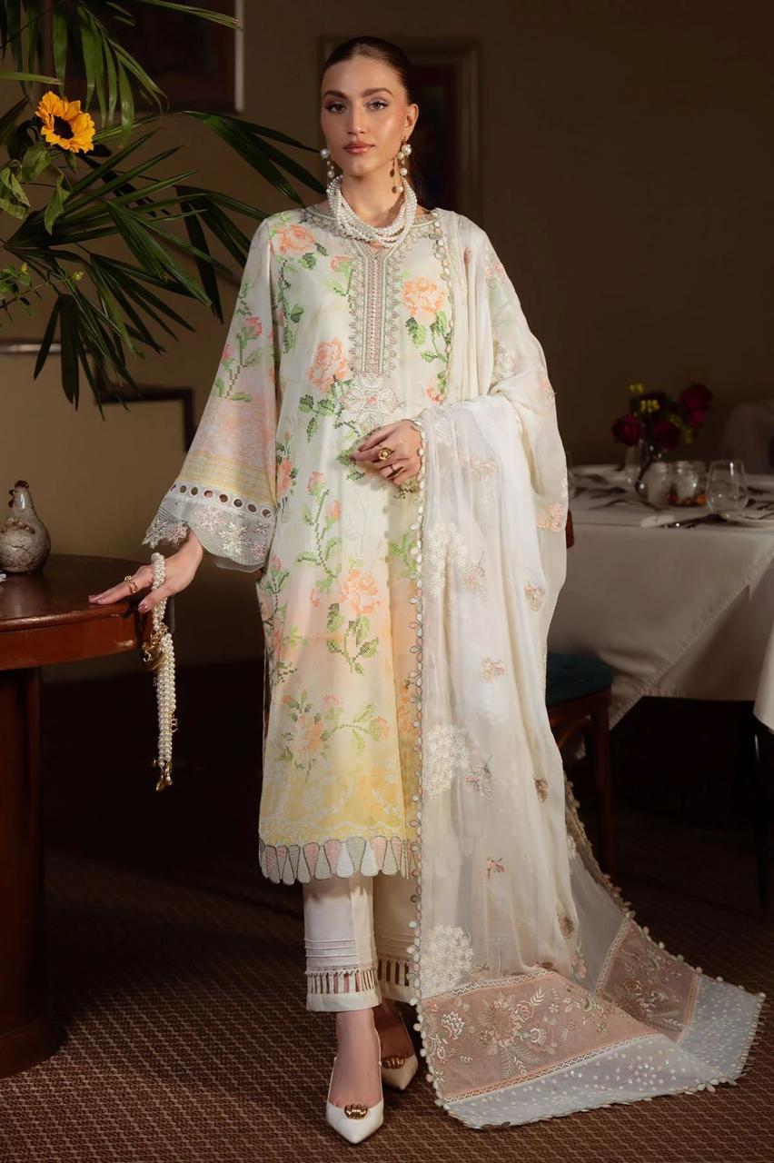 Nureh Lawn Collection 2026 | Printed Lawn Suit with Embroidered Chiffon Dupatta