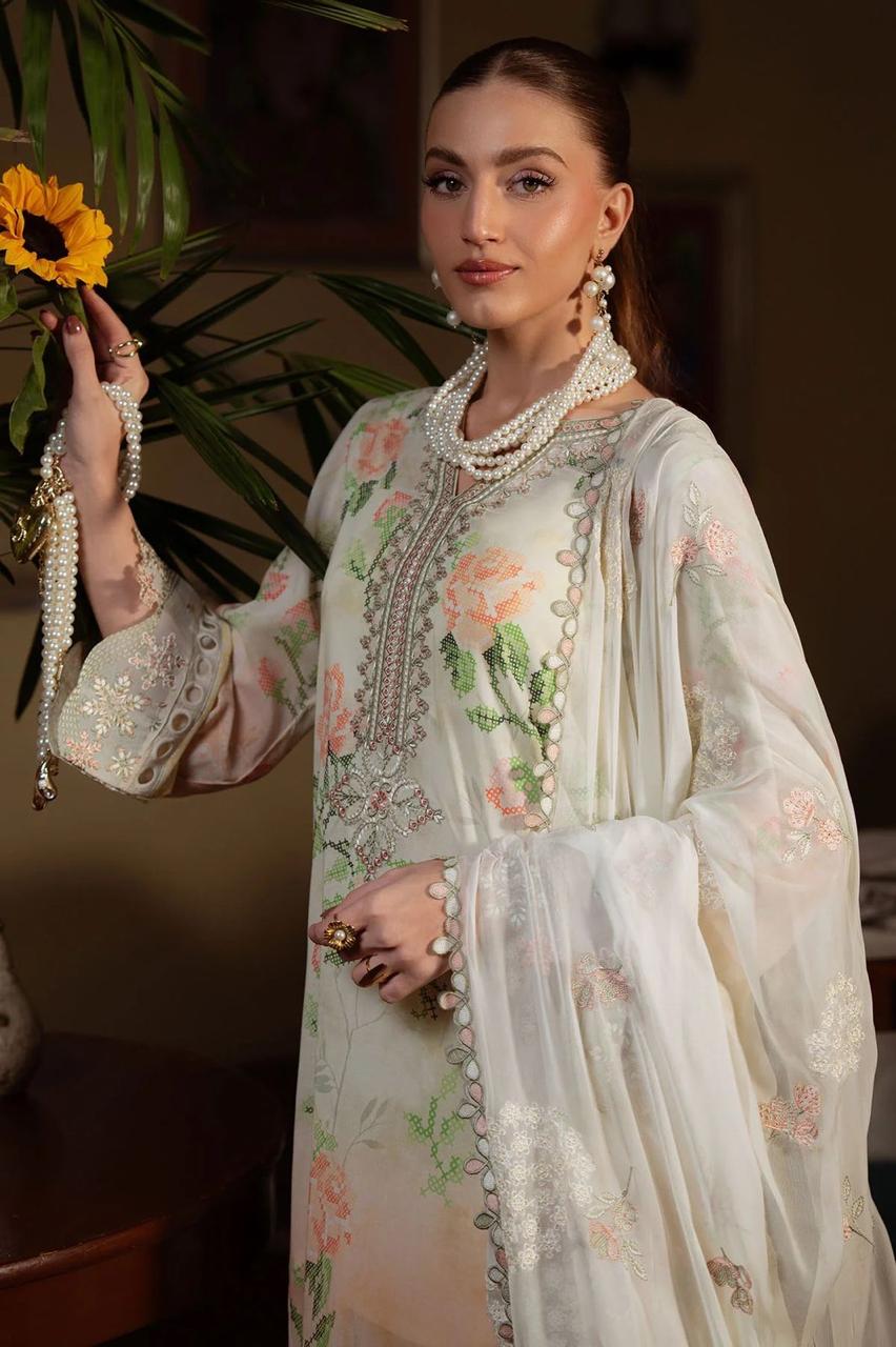 Nureh Lawn Collection 2026 | Printed Lawn Suit with Embroidered Chiffon Dupatta