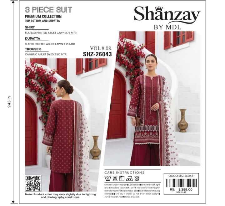 SHANZAY by MDL – Premium Digital Printed Lawn 3 Piece SuitSHANZAY by MDL – Premium Digital Printed Lawn 3 Piece Suit