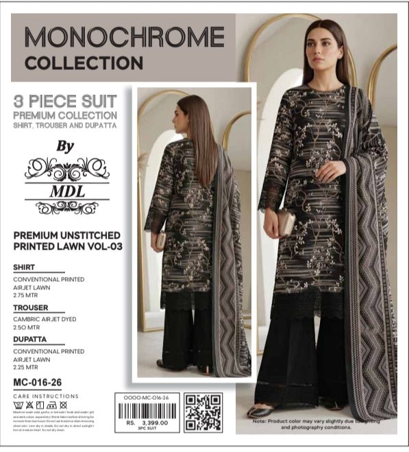 MONOCHROM by MDL – Premium Digital Printed Lawn 3 Piece Suit