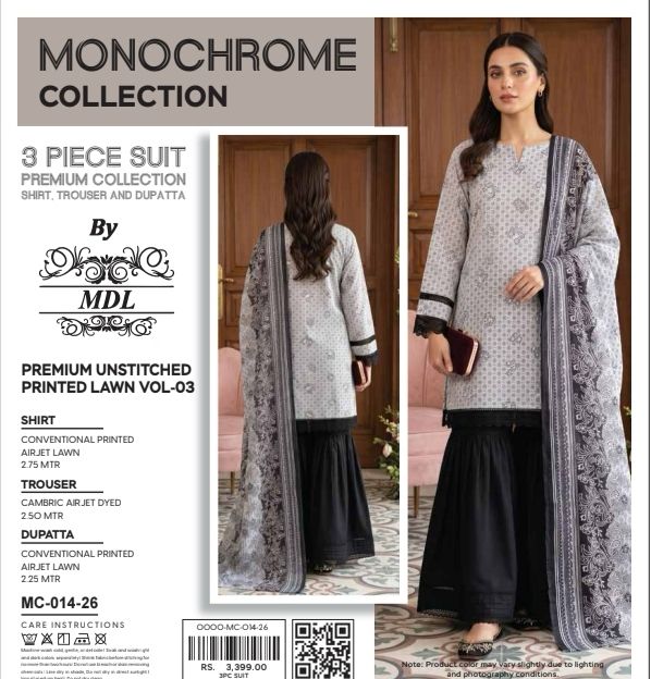 MONOCHROM by MDL – Premium Digital Printed Lawn 3 Piece Suit