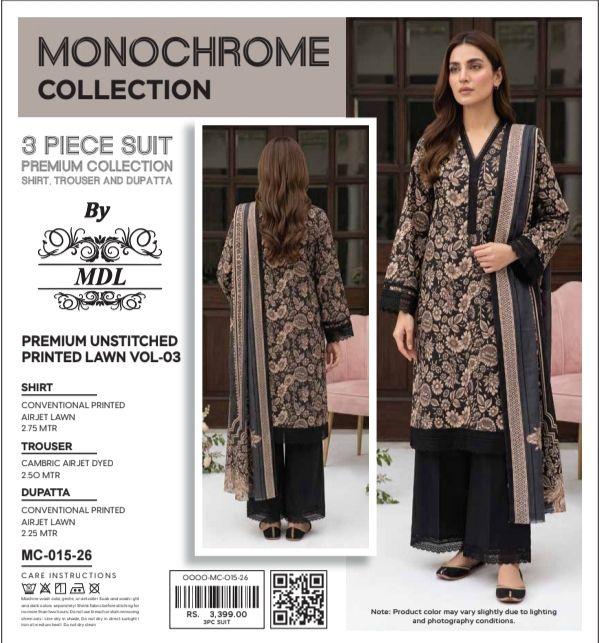 MONOCHROM by MDL – Premium Digital Printed Lawn 3 Piece Suit