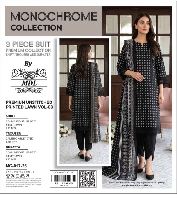 MONOCHROM by MDL – Premium Digital Printed Lawn 3 Piece Suit
