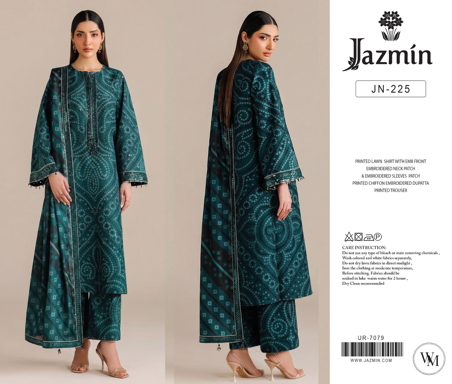 Jazmin Unstitched Lawn Suit with Chiffon Dupatta – Replica Collection