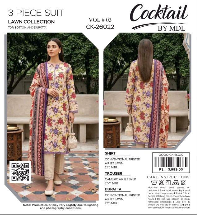 COCKTAIL by MDL – Premium Digital Printed Lawn 3 Piece Suit