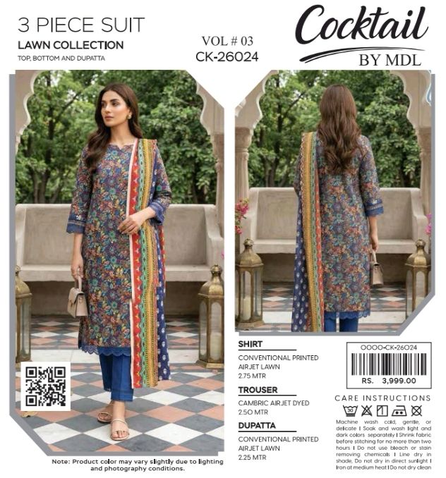 COCKTAIL by MDL – Premium Digital Printed Lawn 3 Piece Suit
