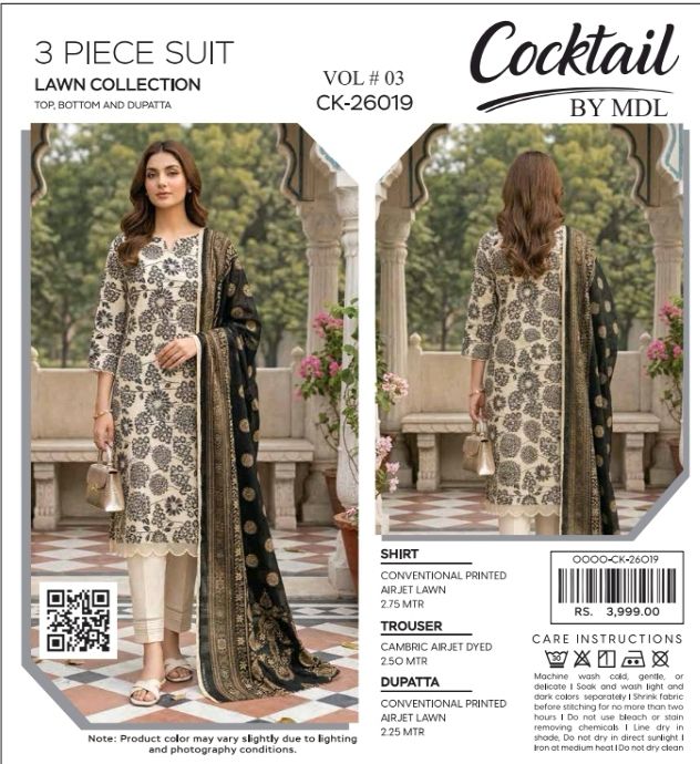 COCKTAIL by MDL – Premium Digital Printed Lawn 3 Piece Suit
