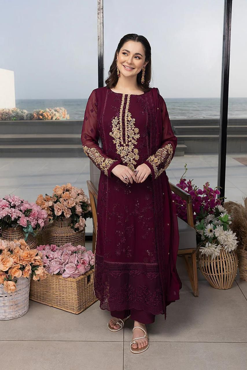 AZURE Luxury Wedding Chiffon 3 Piece Unstitched Suit