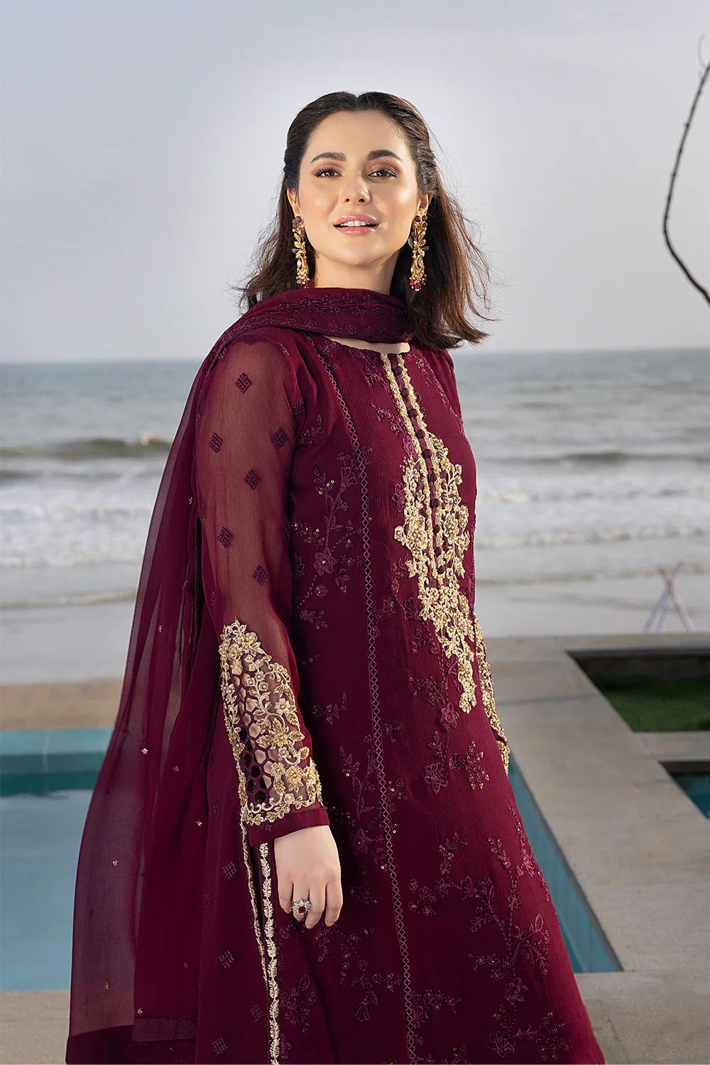 AZURE Luxury Wedding Chiffon 3 Piece Unstitched Suit