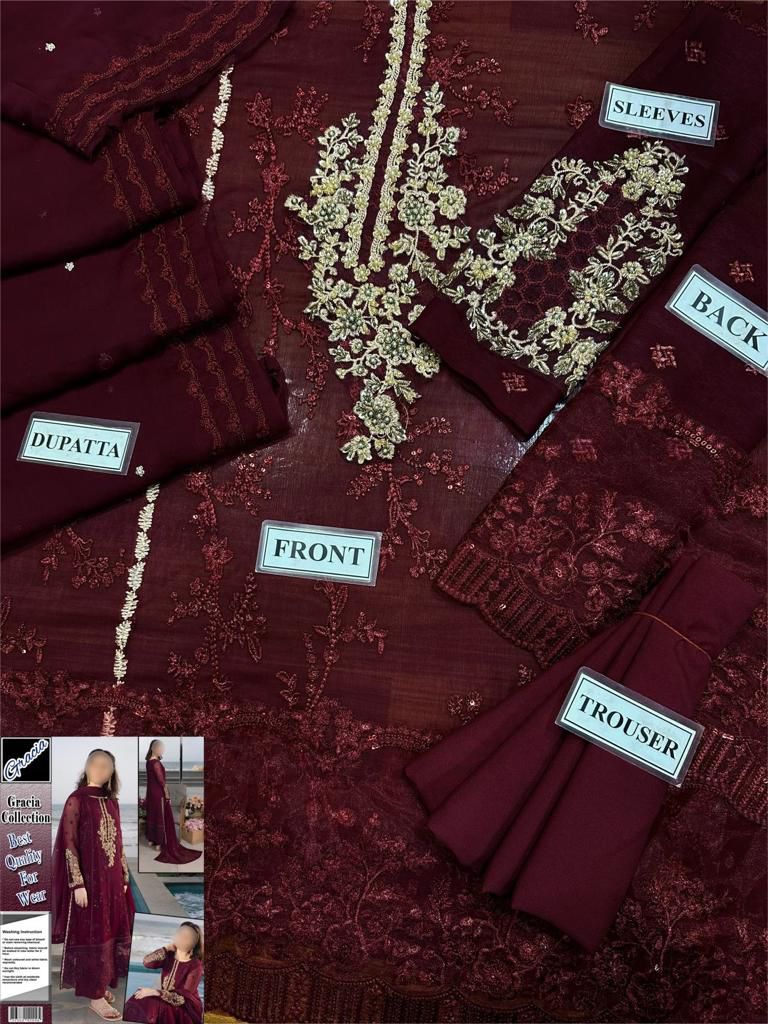AZURE Luxury Wedding Chiffon 3 Piece Unstitched Suit