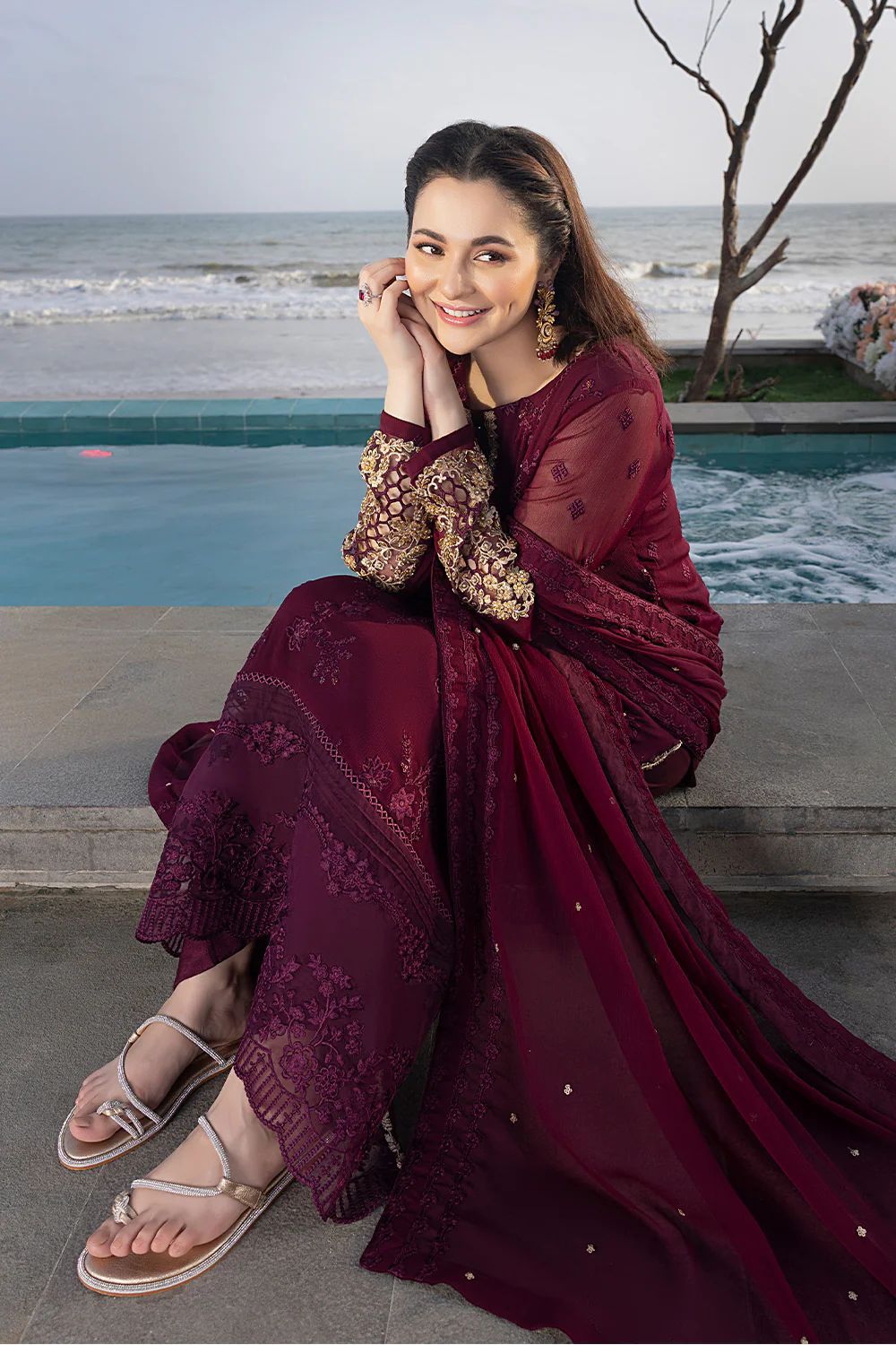 AZURE Luxury Wedding Chiffon 3 Piece Unstitched Suit