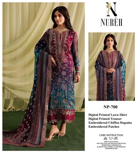 Nureh NP-700 Premium Printed Lawn 3 Piece Suit