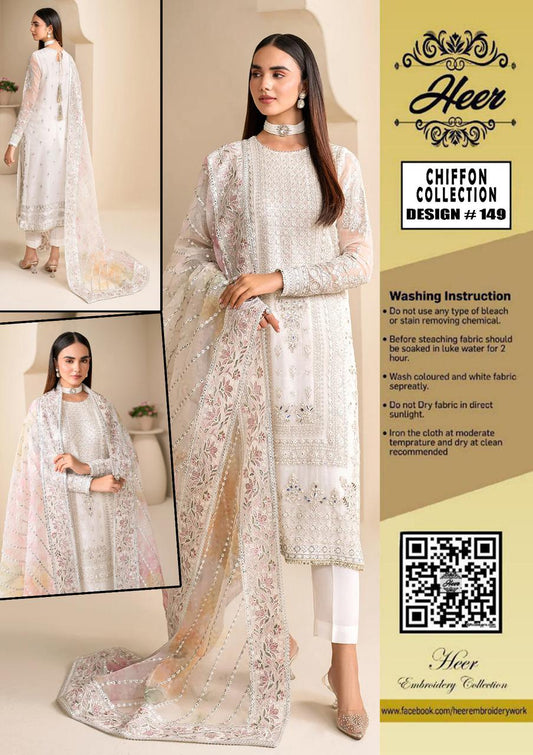 Heer Design 149 – Luxury Embroidered Chiffon 3 Piece Suit