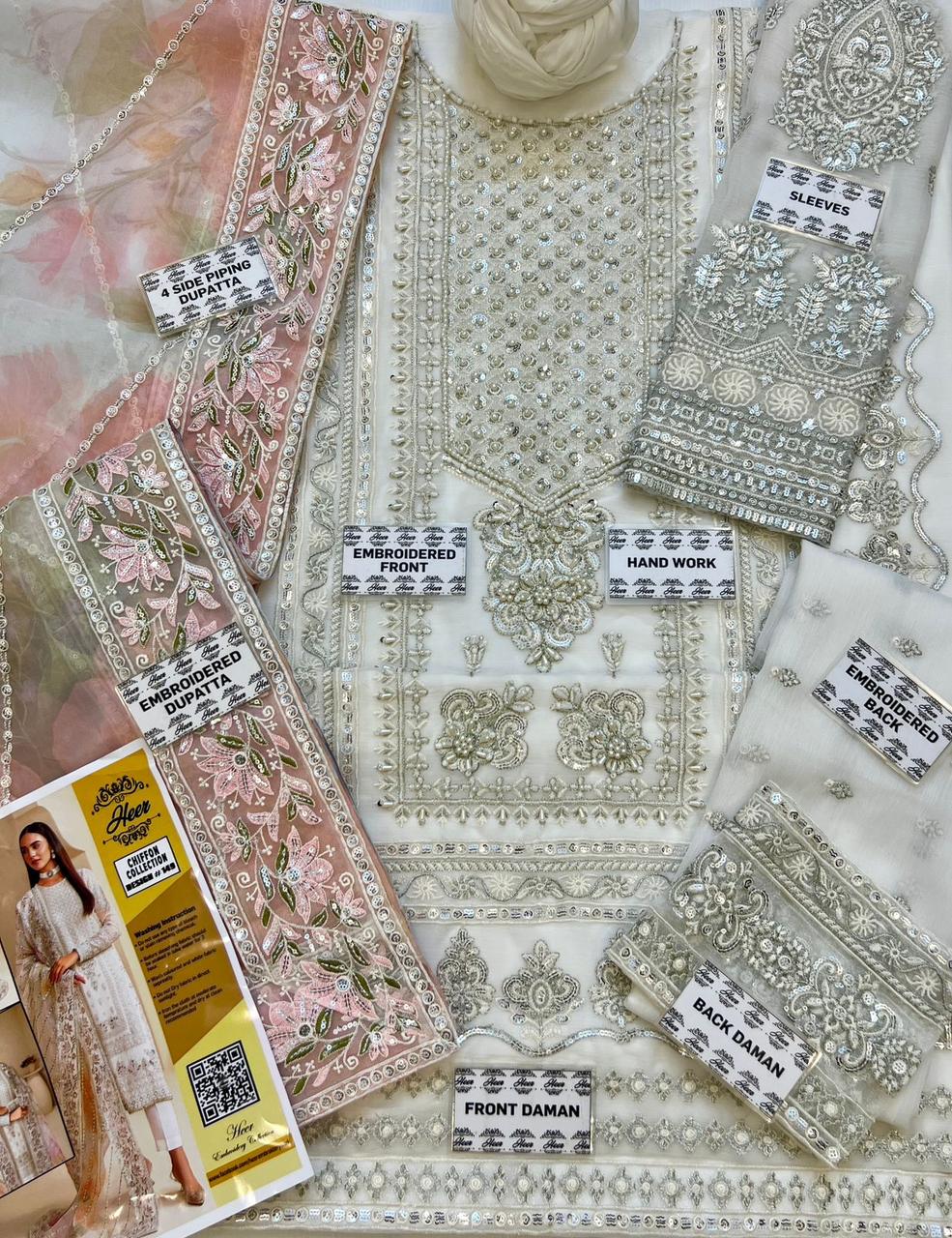 Heer Design 149 – Luxury Embroidered Chiffon 3 Piece Suit